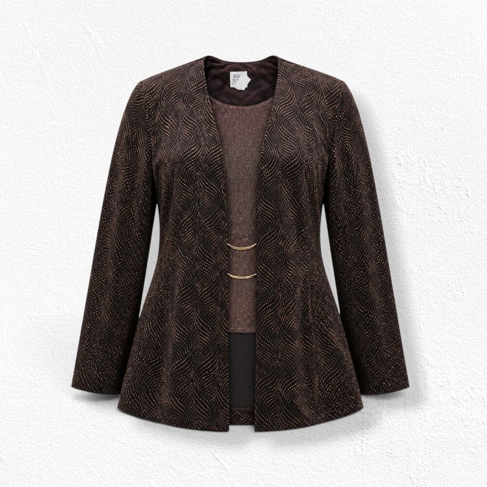 Vintage Y2K Brown Velvet Metallic Evening Jacket Top Plus Size 18 USA Made